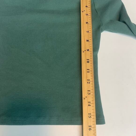 Abercrombie & Fitch Shirt Womens XS Soft A&F Rib Crop Long Sleeves Crewneck Teal - Picture 6 of 6